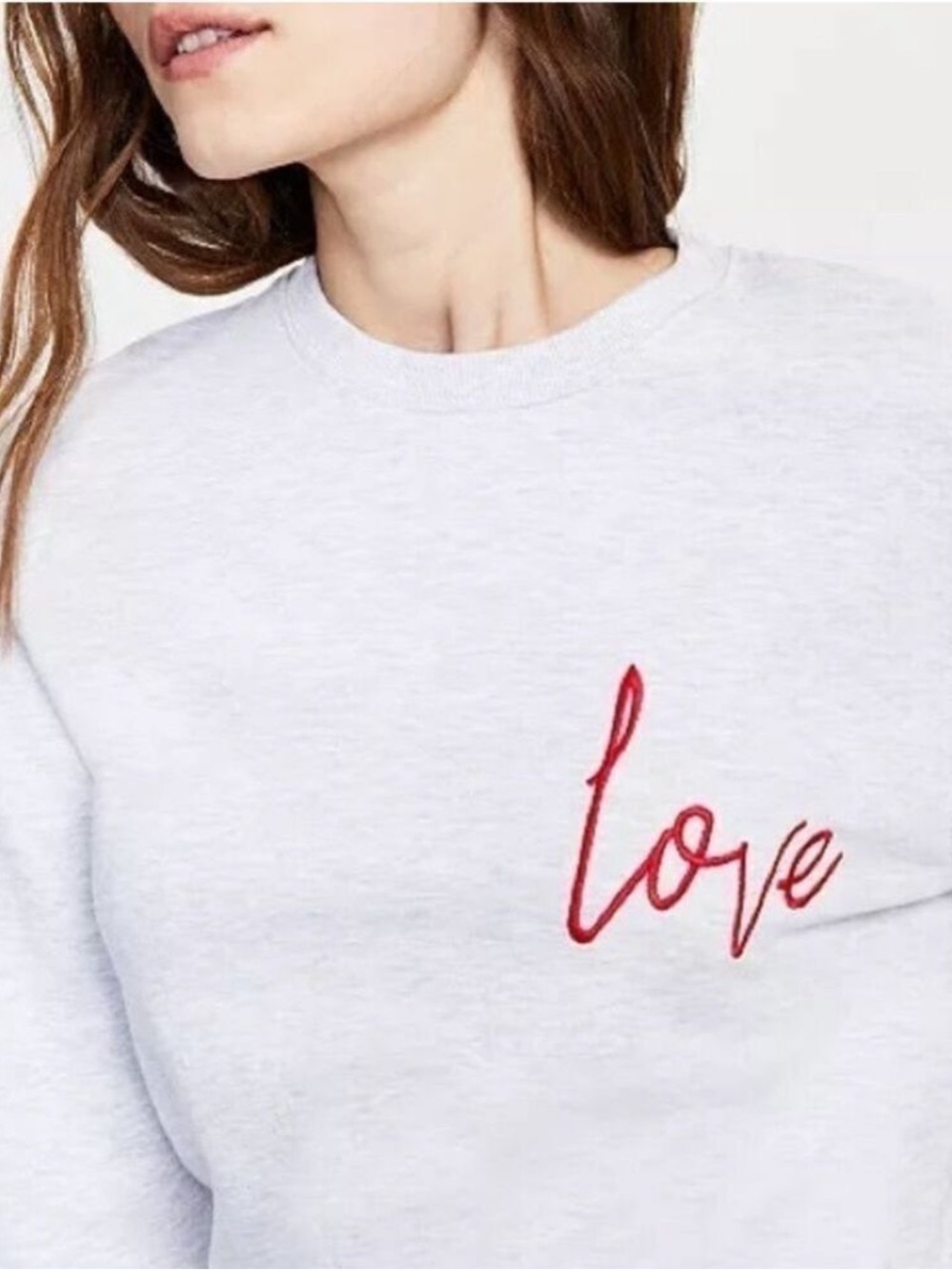 French Connection Love Script Embroidered Crewneck Sweatshirt In Done Grey